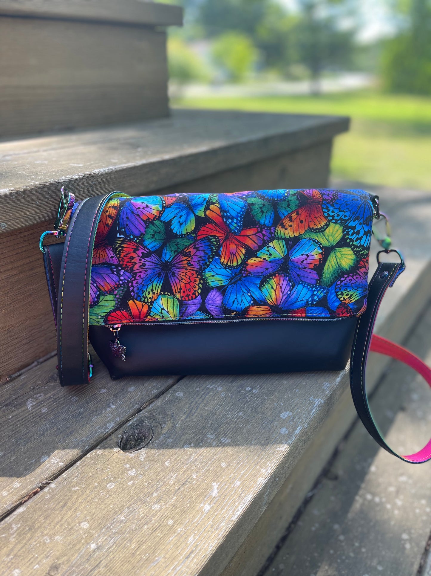 Rainbow Butterfly Fiona Foldover Purse